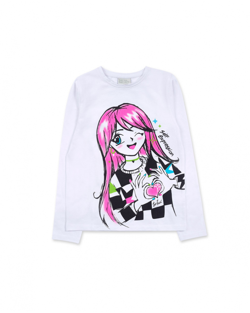 T-shirt blanc en maille pour fille K-Pop