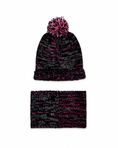 Bonnet et écharpe en tricot noir pour fille K-Pop Bonnet et écharpe en tricot noir pour fille K-Pop