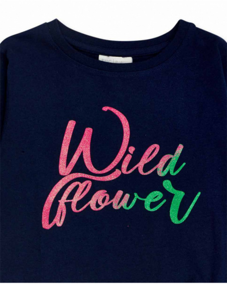 T-shirt bleu en maille fille Wild Flower T-shirt bleu en maille fille Wild Flower