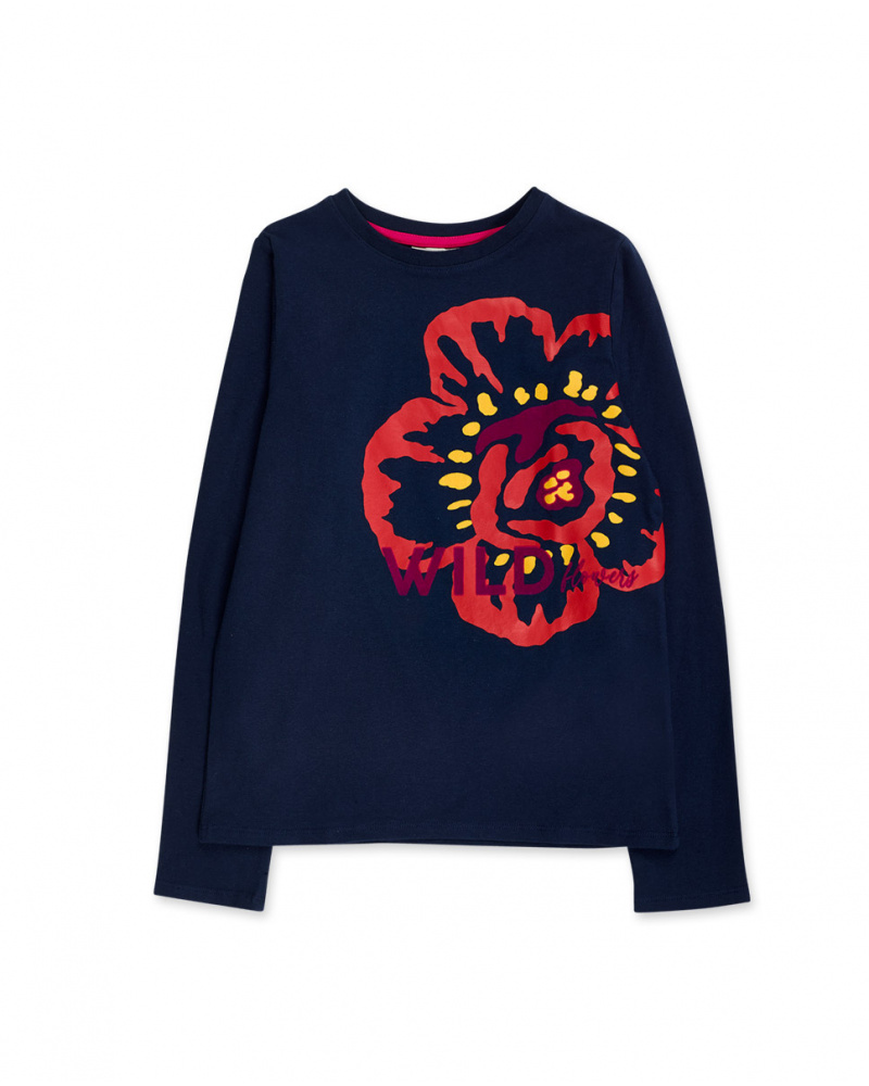 T-shirt bleu en maille pour fille Wild Flower