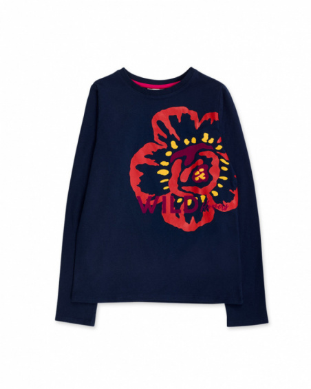 T-shirt bleu en maille pour fille Wild Flower T-shirt bleu en maille pour fille Wild Flower