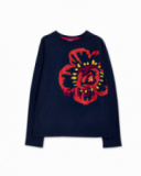 T-shirt bleu en maille pour fille Wild Flower T-shirt bleu en maille pour fille Wild Flower
