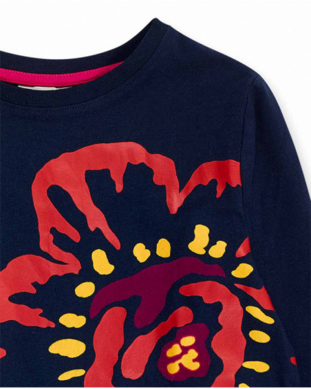 T-shirt bleu en maille pour fille Wild Flower T-shirt bleu en maille pour fille Wild Flower