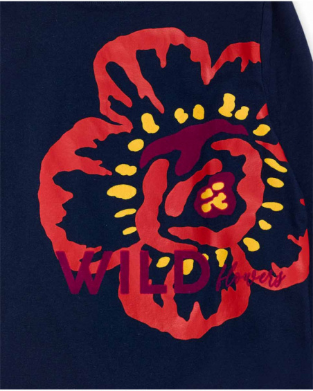 T-shirt bleu en maille pour fille Wild Flower T-shirt bleu en maille pour fille Wild Flower