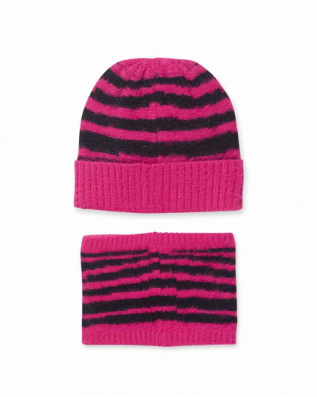 Bonnet et écharpe en tricot rose et noir pour fille Dark Romance