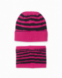 Bonnet et écharpe en tricot rose et noir pour fille Dark Romance