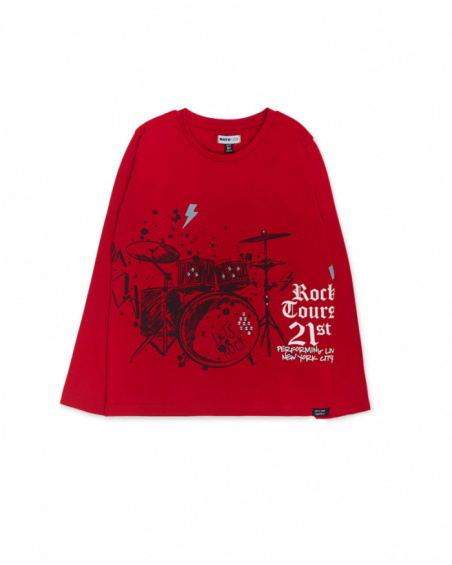 T-shirt en tricot rouge garçon Let's Rock Together