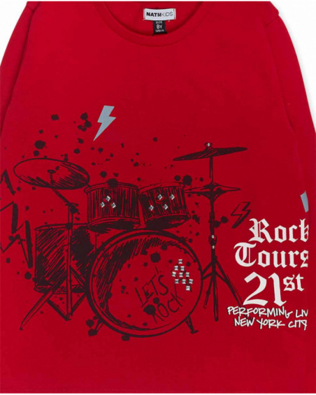 T-shirt en tricot rouge garçon Let's Rock Together