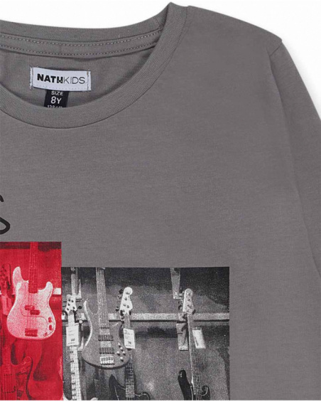 T-shirt en tricot gris pour garçon Let's Rock Together