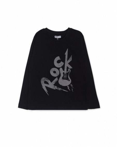 T-shirt en tricot noir pour garçon Let's Rock Together