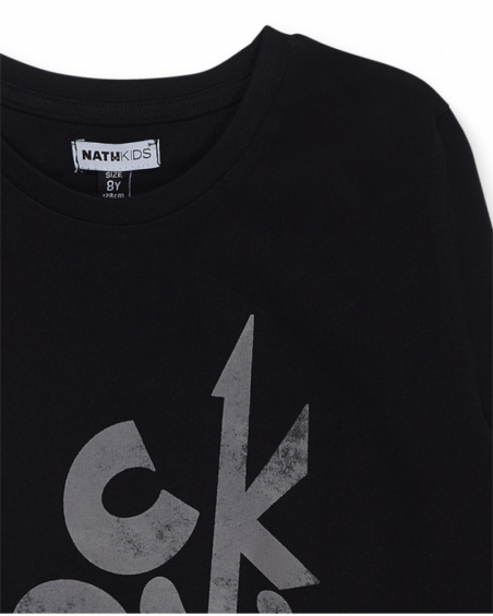 T-shirt en tricot noir pour garçon Let's Rock Together