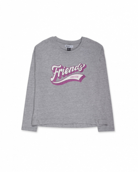 T-shirt fille en tricot gris Love to Learn
