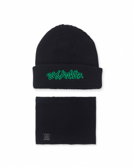 Bonnet et écharpe en tricot noir garçon SK8 Park