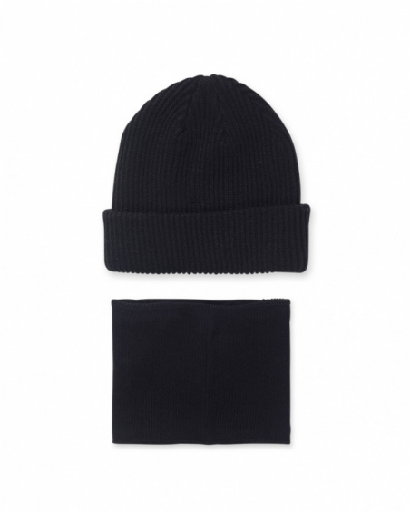 Bonnet et écharpe en tricot noir garçon SK8 Park