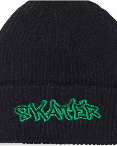 Bonnet et écharpe en tricot noir garçon SK8 Park