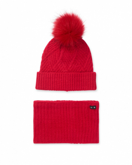Bonnet et écharpe en tricot rouge fille Starlight