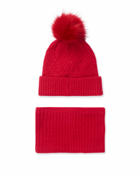 Bonnet et écharpe en tricot rouge fille Starlight