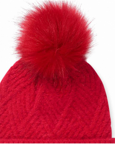 Bonnet et écharpe en tricot rouge fille Starlight