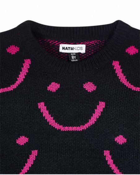 Pull en tricot noir fille The Happy World