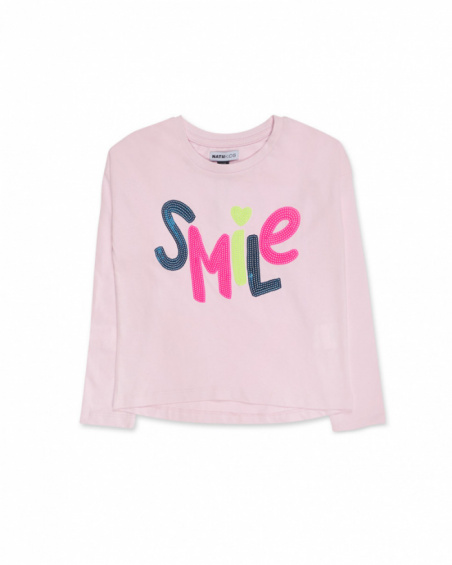 T-shirt en tricot rose fille The Happy World