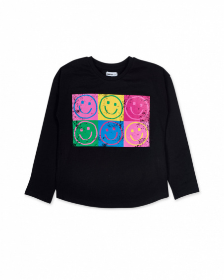 T-shirt en tricot noir fille de la collection The Happy World T-shirt en tricot noir fille de la collection The Happy World