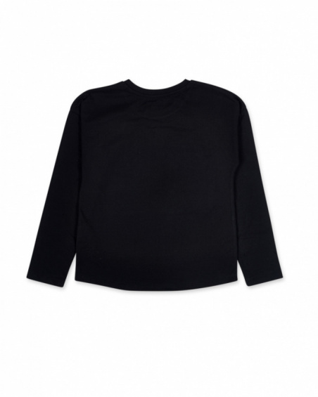 T-shirt en tricot noir fille de la collection The Happy World T-shirt en tricot noir fille de la collection The Happy World