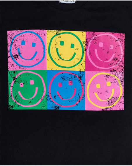 T-shirt en tricot noir fille de la collection The Happy World T-shirt en tricot noir fille de la collection The Happy World