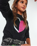 T-shirt noir en maille pour fille K-Pop T-shirt noir en maille pour fille K-Pop