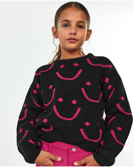 Pull en tricot noir fille The Happy World