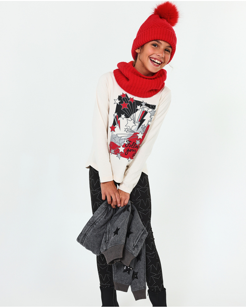 Bonnet et écharpe en tricot rouge fille Starlight