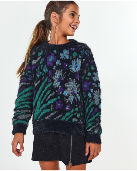 Pull en tricot imprimé fille Nocturne Pull en tricot imprimé fille Nocturne