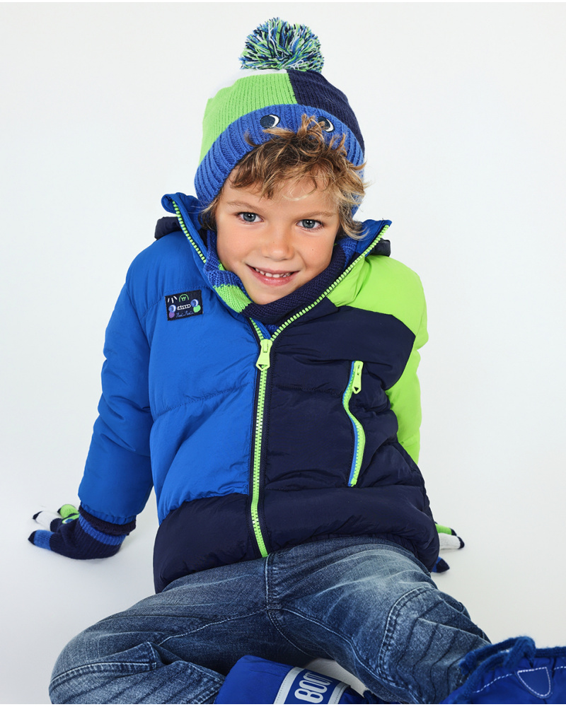 Bonnet et col en tricot bleu vert pour garçon Robot Maker