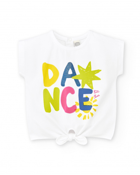 T-shirt fille en maille blanc collection Run Sing Jump