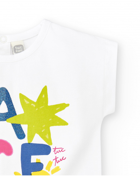 T-shirt fille en maille blanc collection Run Sing Jump