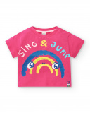 T-shirt fille en maille rose collection Run Sing Jump