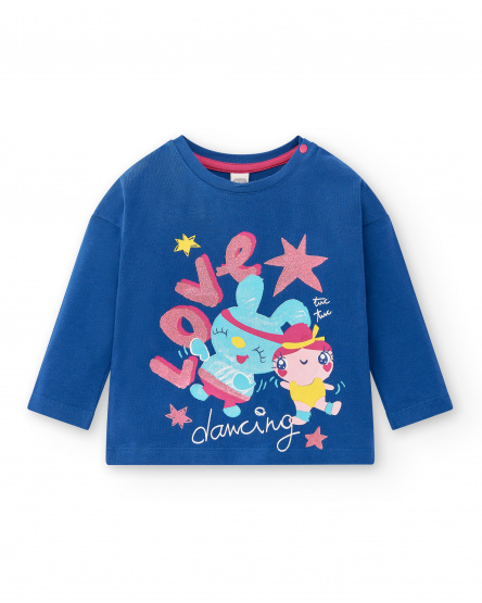 T-shirt fille bleu en maille collection Run Sing Jump