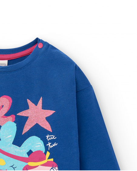 T-shirt fille bleu en maille collection Run Sing Jump