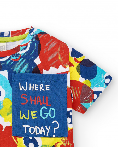 T-shirt garçon imprimé en maille bleu collection Run Sing Jump
