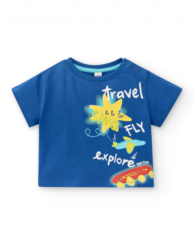 T-shirt garçon bleu en maille collection Run Sing Jump