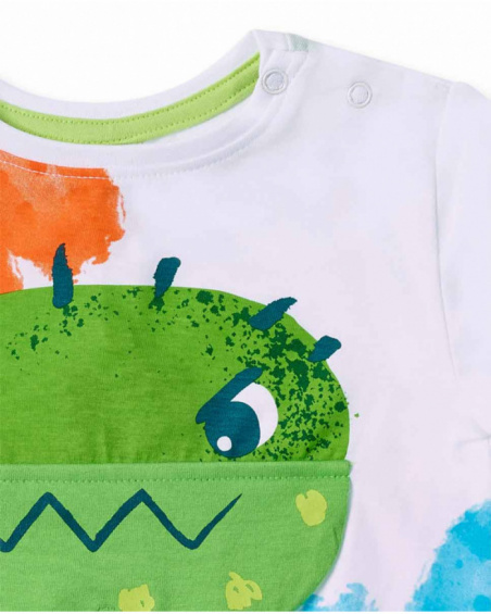 T-shirt garçon blanc en maille avec appliqués collection