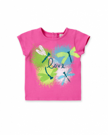 T-shirt fille en maille rose collection Tropadelic