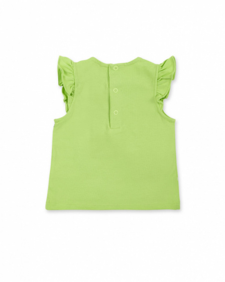 T-shirt fille vert en maille à volants collection Tropadelic