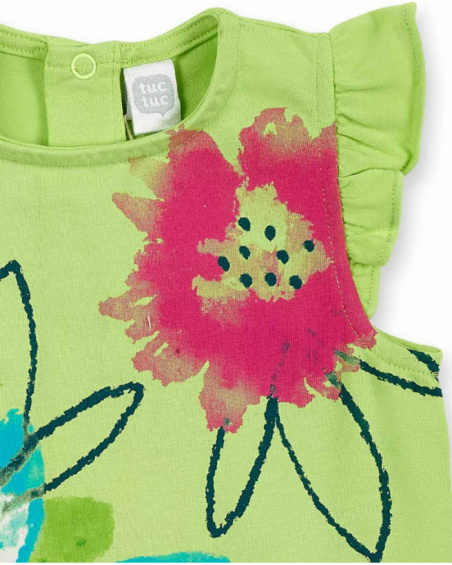 T-shirt fille vert en maille à volants collection Tropadelic