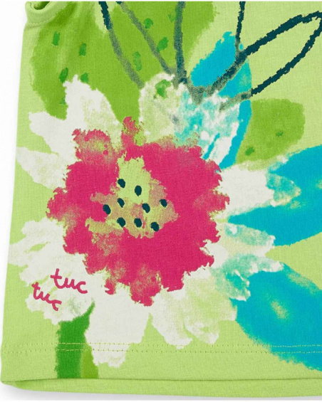 T-shirt fille vert en maille à volants collection Tropadelic