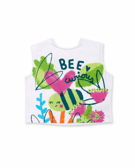 T-shirt fille en maille blanc avec noeud collection Tropadelic