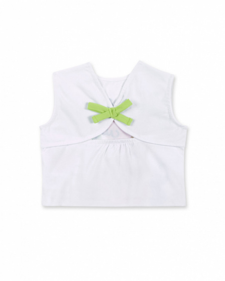 T-shirt fille en maille blanc avec noeud collection Tropadelic