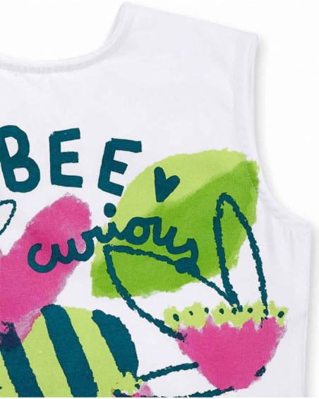 T-shirt fille en maille blanc avec noeud collection Tropadelic