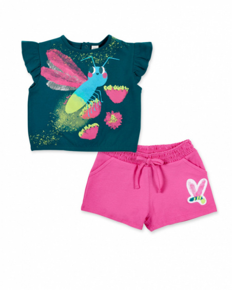 Ensemble tricot rose vert fille collection Tropadelic