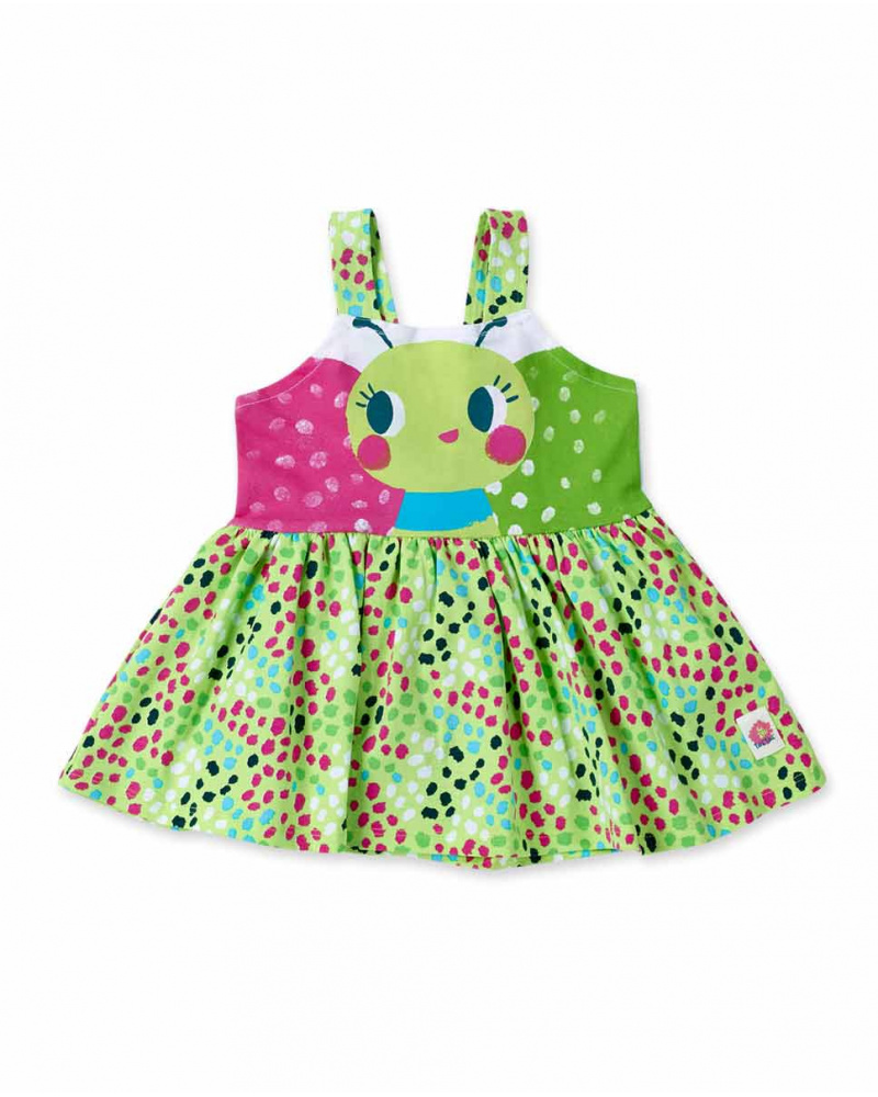 Robe fille verte en maille avec appliqués collection Tropadelic