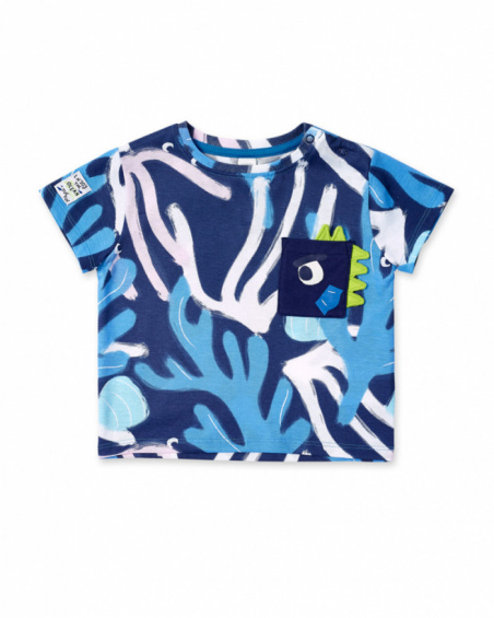 T-shirt garçon imprimé en maille bleu collection Ocean Wonders